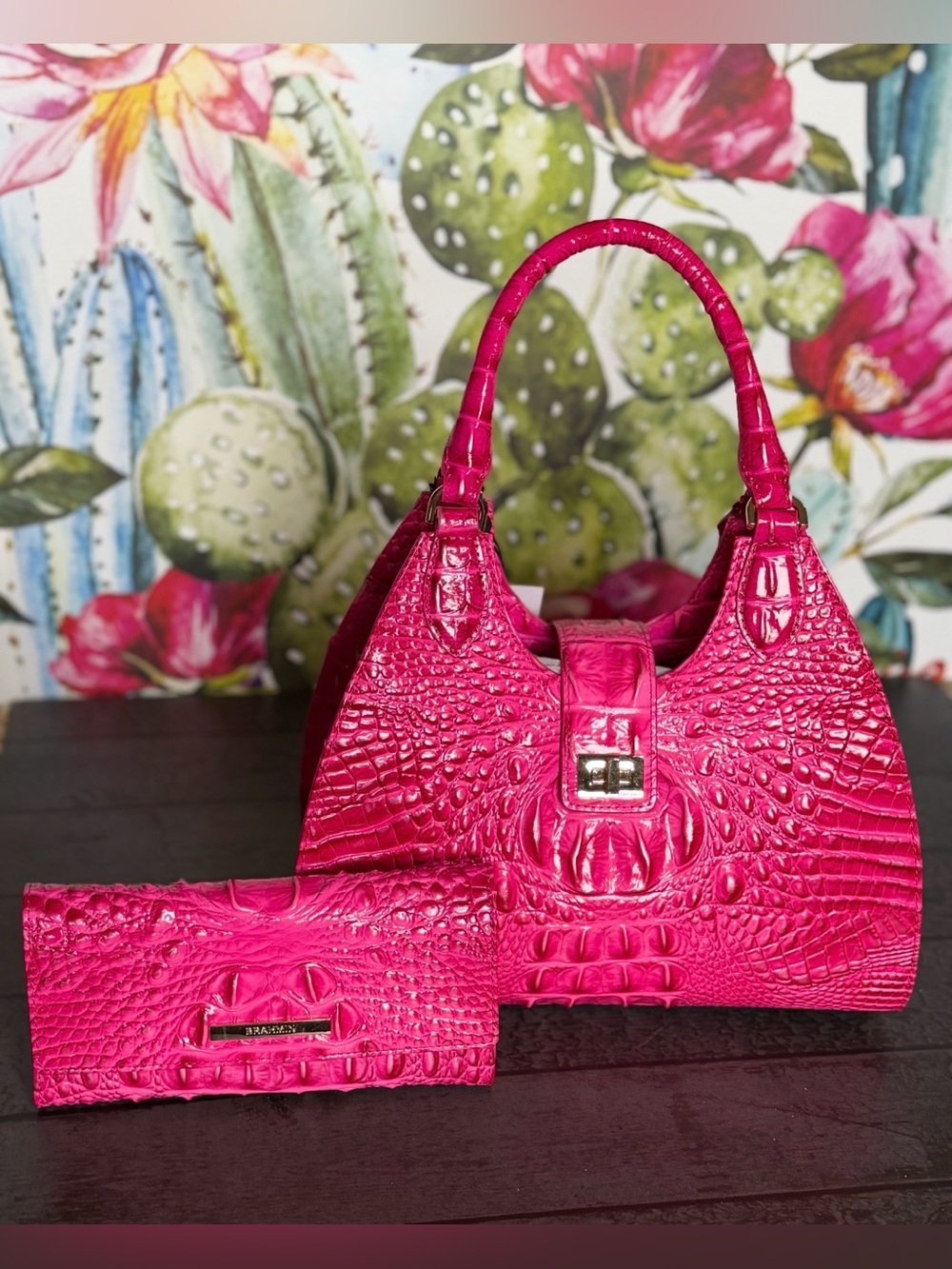 BRAHMIN AFFECTION PINK ADRIAN SATCHEL NWT & CORDELIA WALLET GENUINE LEATHER  NWT